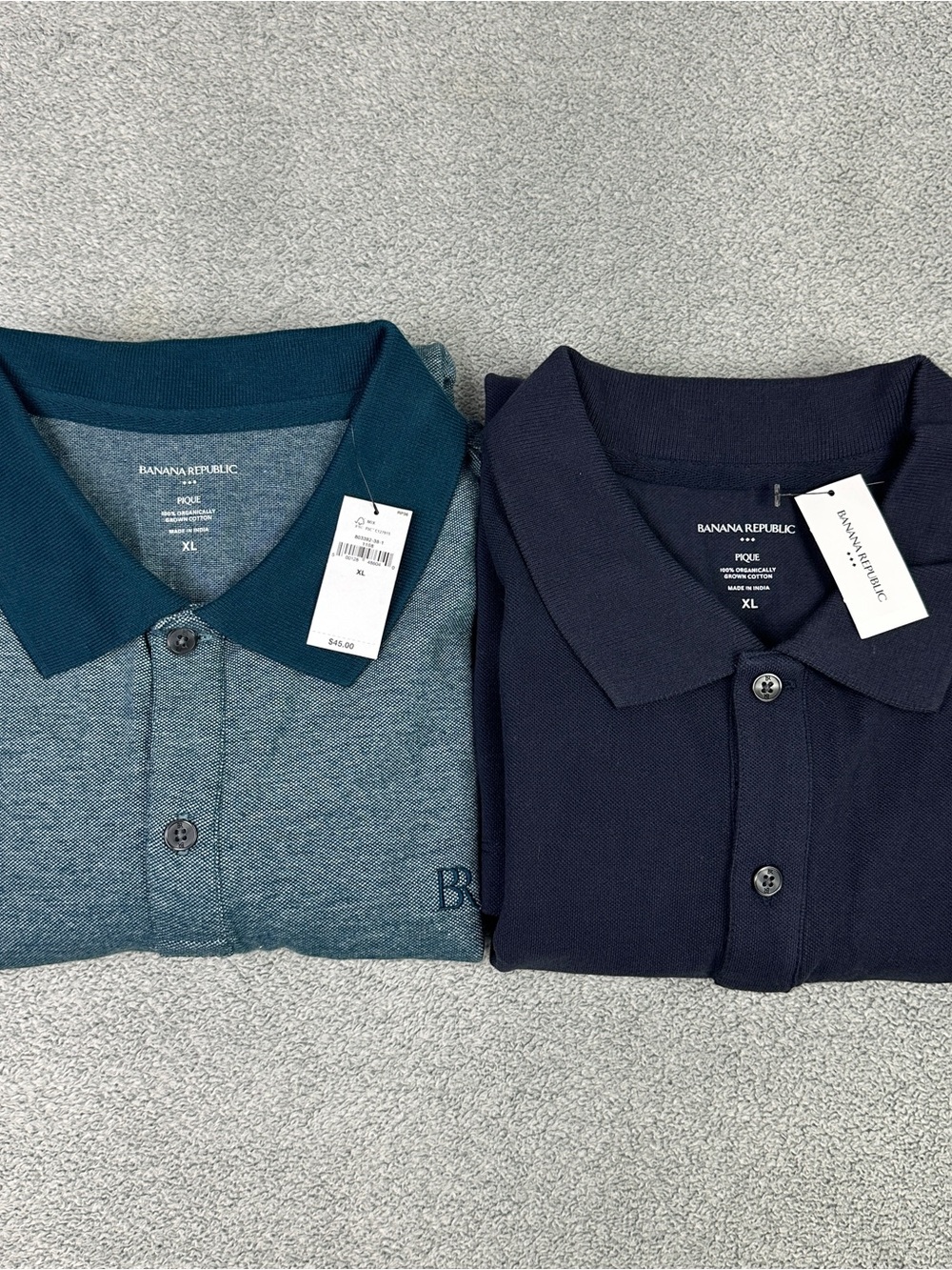Lot of 2 Banana Republic Pique Polo Shirt Mens XL Green Navy Organic Cotton NEW